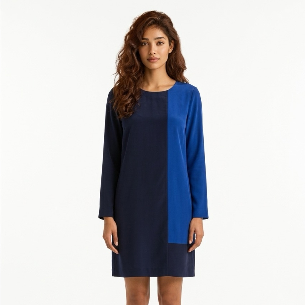 Smart Set Navy and Royal Blue Long Sleeve Colorblock Shift Dress